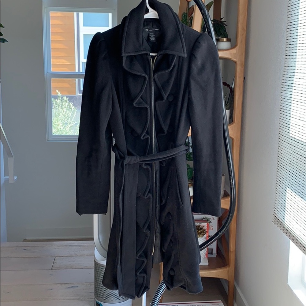 INC Internationals black frilled peacoat